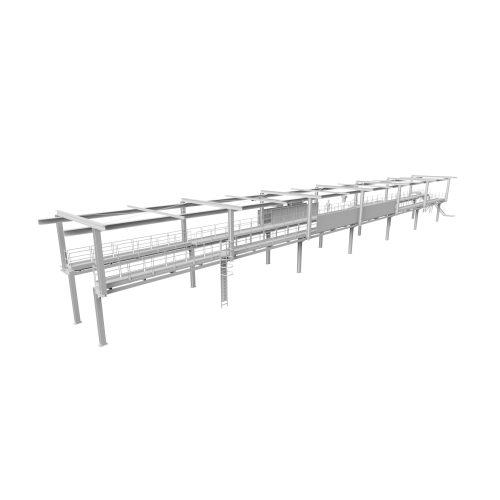 Shape adjustment, gap dimension "0", impact protection, automatic stop, individually movable extensions, electrically movable platforms, movable cassettes, movable platform extensions, Siemens S7 control, electronic monitoring, restrictive access control, access technology